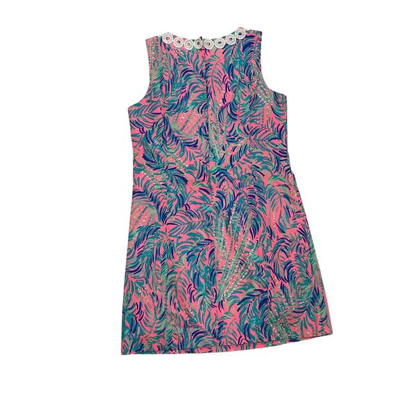 Lilly Pulitzer Girls Mini Mila Shift Dress, Blue, Pink, Tropical, Size 12 - Picture 4 of 13